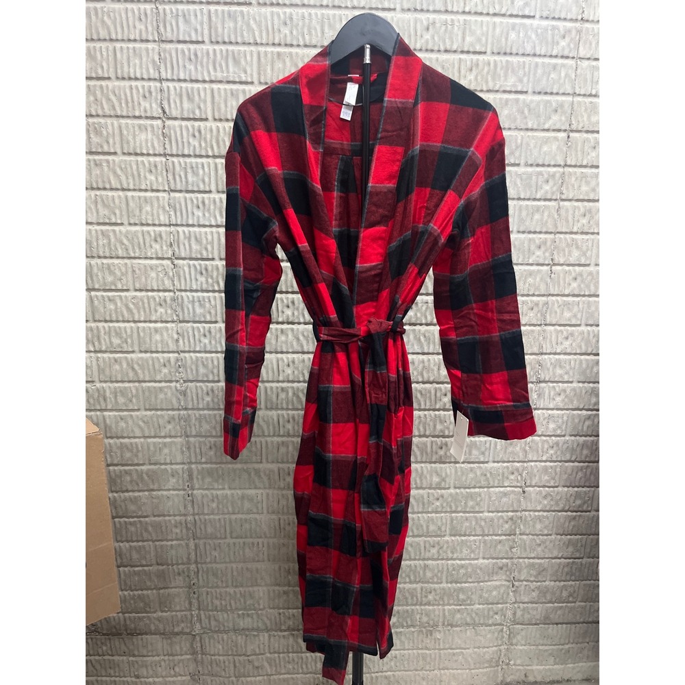 Stars Above Red Buffalo Check Flannel Robe XS/S Red Black Plaid Shawl Collar NEW
